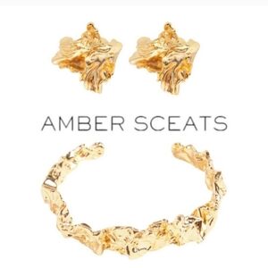Gold Texured Cuff Bracelet & Earring Set